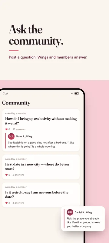 Ask the community: post a question, and Wings and members answer.